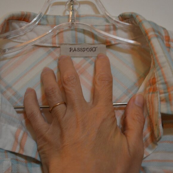 PASSPORT Button Down Plaid Pastel Colors Girls Shirt L - Picture 2 of 5